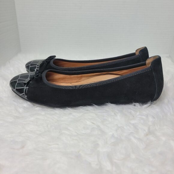 Vionic Minna Women's Size 8.5 Ballet Flat Black Cap Toe Crocodile Bow Shoes - Picture 3 of 10